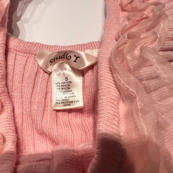 Studio Y Blush Ribbed Top with Ruffle Accent - Picture 4 of 5